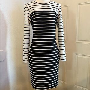 H&M Monochrome Striped Long Sleeve Dress